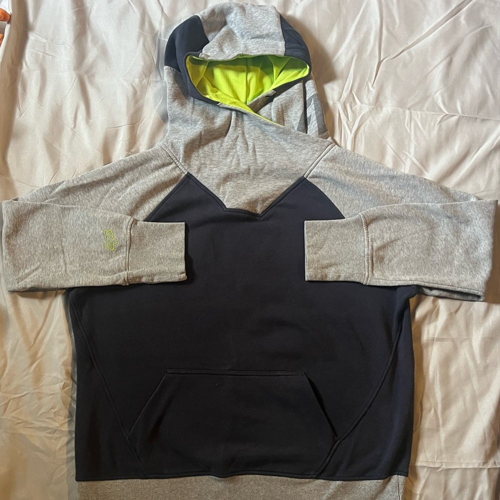 Fox Gray and Navy Hoodie with Lime Accents
